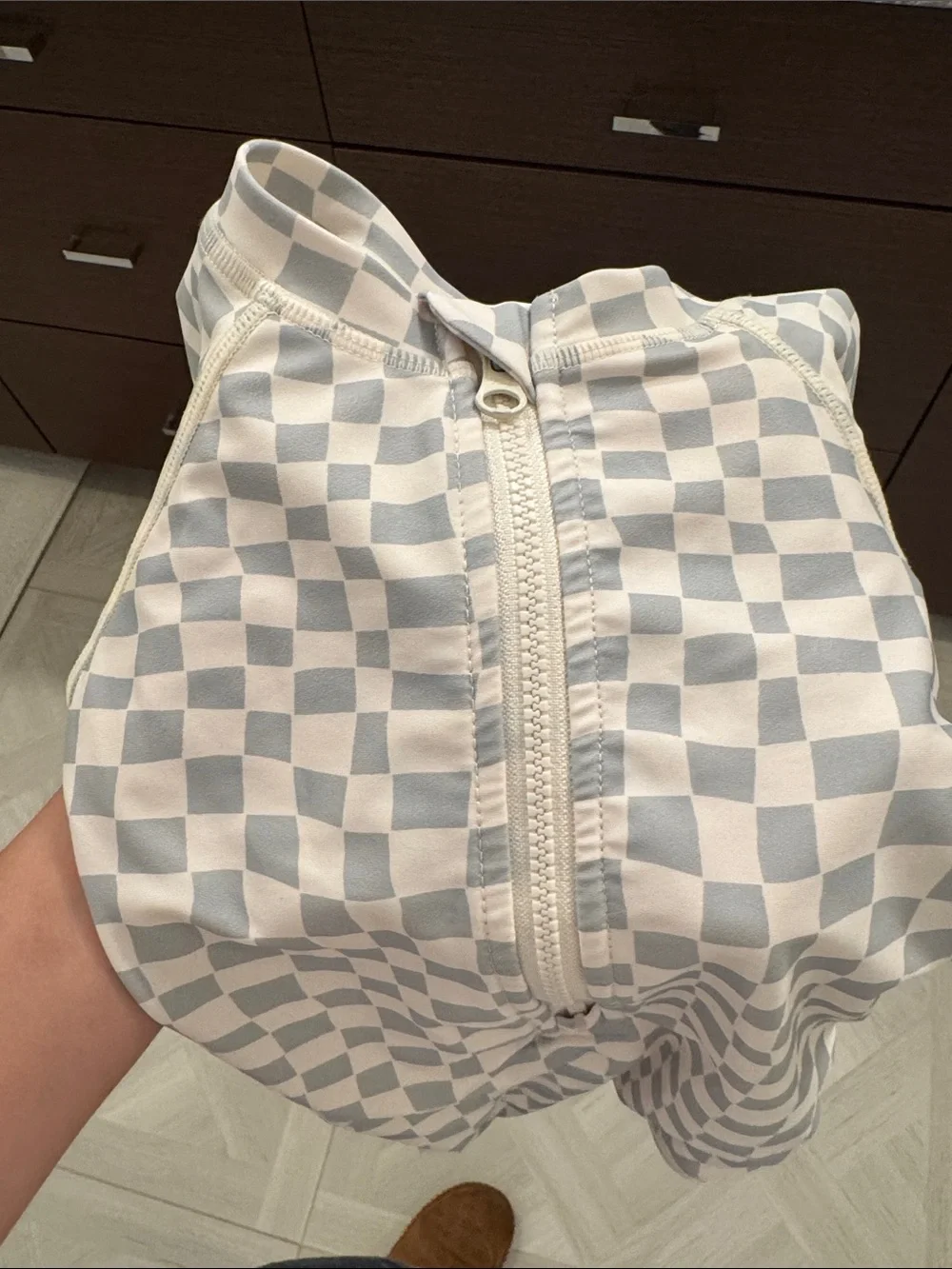 Rylee + Cru Neutral Checkerboard Zip Rash Guard